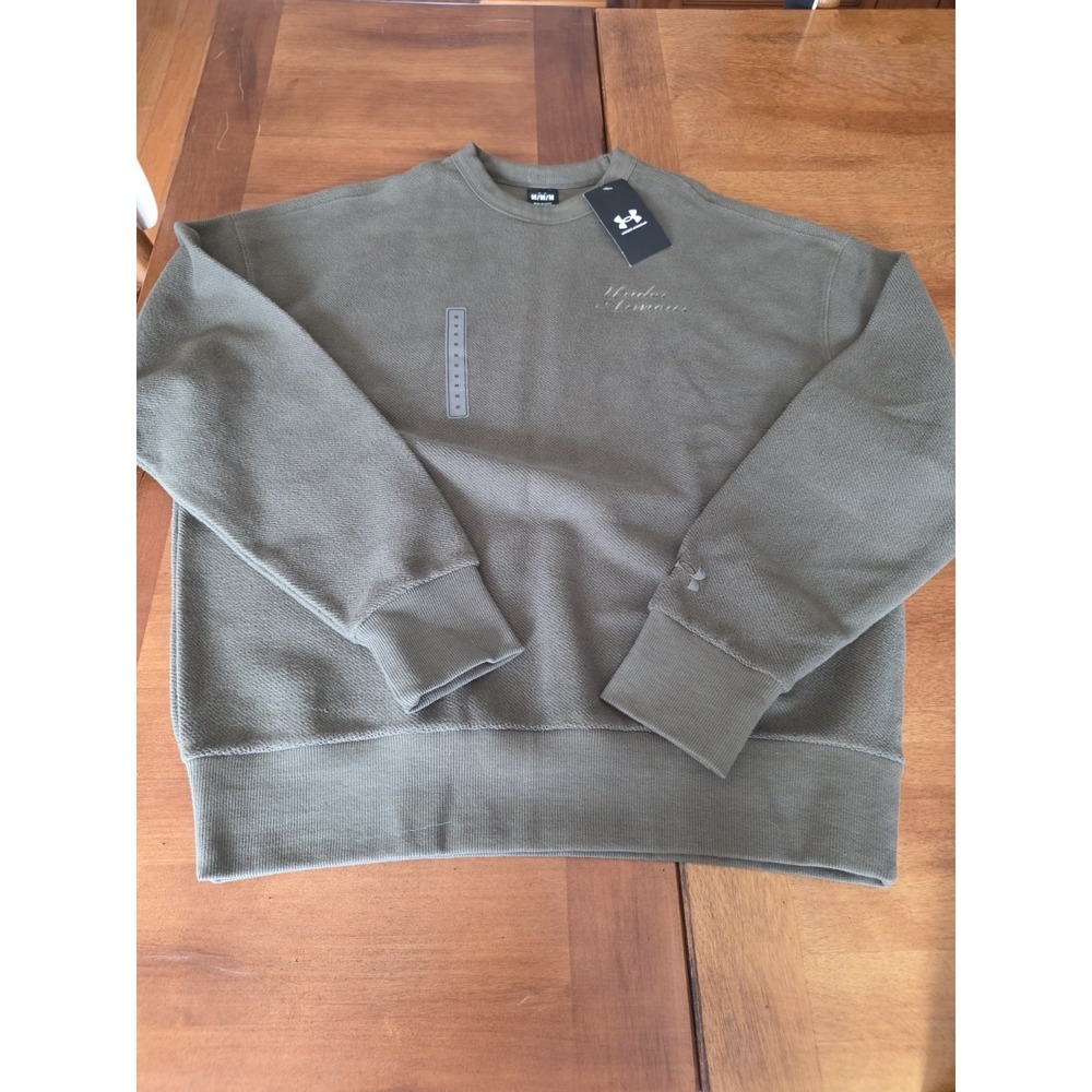 New Mens Under Armour Icon Rev Terry Sweater Medium Olive Green